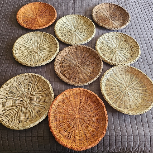 Other - Collection 9-Piece Handcrafted Woven Wicker Boho Wall Decor Colorful Home Deco